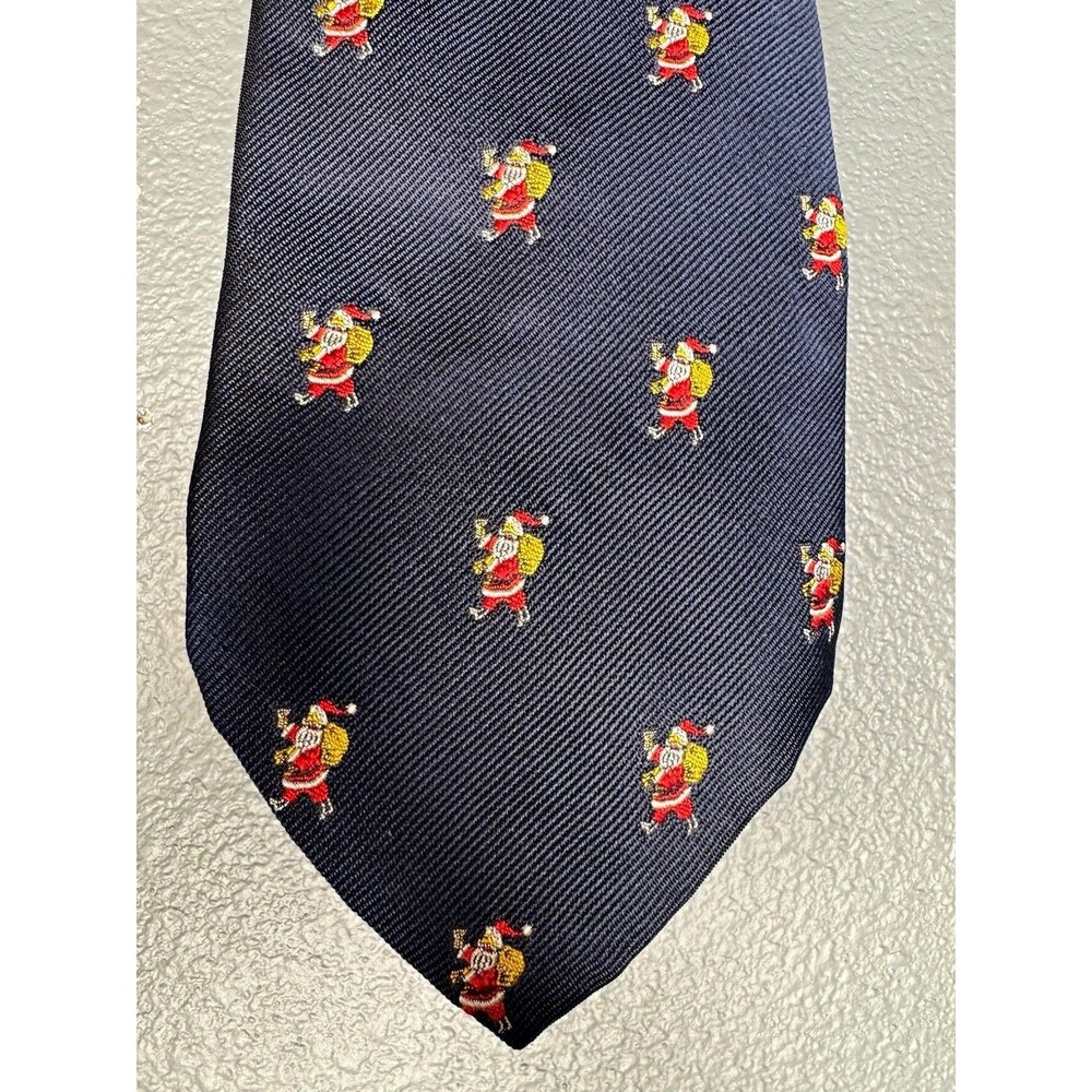 Brooks Brothers Makers Santa Christmas Tie Silk Blend Woven England 56in Navy